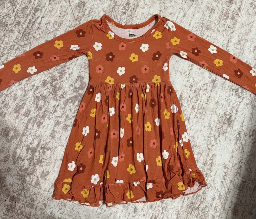 Dream Big Little Long Sleeve Twirl Dress Size 2T Rust Orange Floral